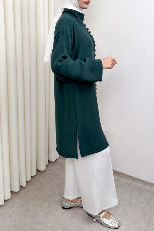 Hakim Yaka Düğme Detaylı Tunik 0058 - ZÜMRÜT YEŞİLİ