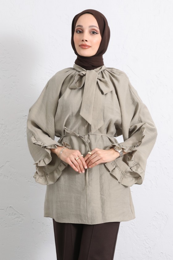 Yaka Bağlamalı Tunik Y0059 - HAKİ Yaka Bağlamalı Tunik Y0059 - HAKİ