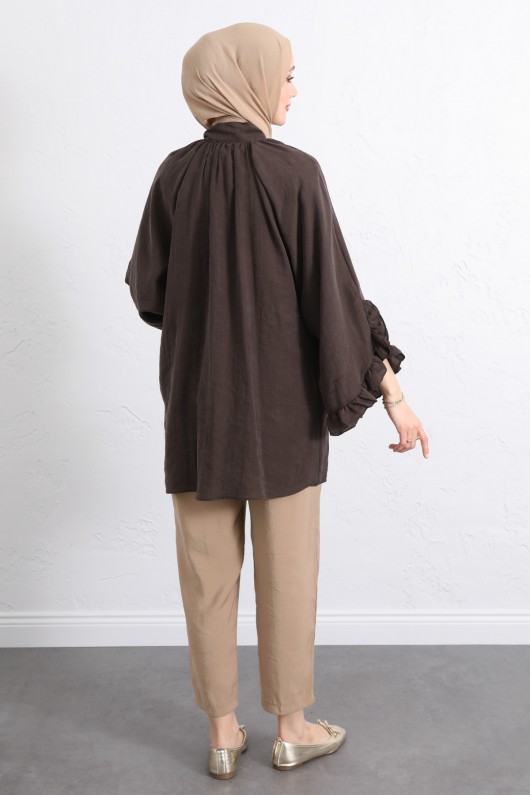 Yaka Bağlamalı Tunik Y0059 - KAHVERENGİ