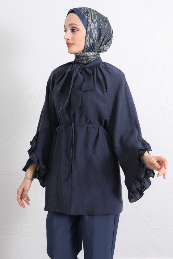 Yaka Bağlamalı Tunik Y0059 - LACİVERT