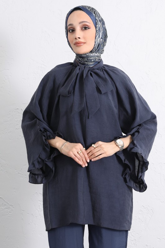 Yaka Bağlamalı Tunik Y0059 - LACİVERT