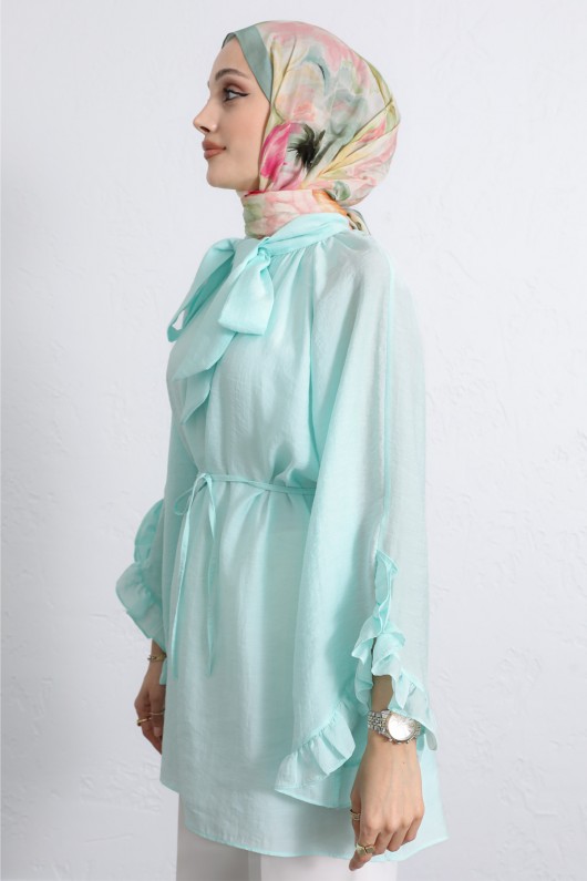 Yaka Bağlamalı Tunik Y0059 - MİNT YEŞİLİ
