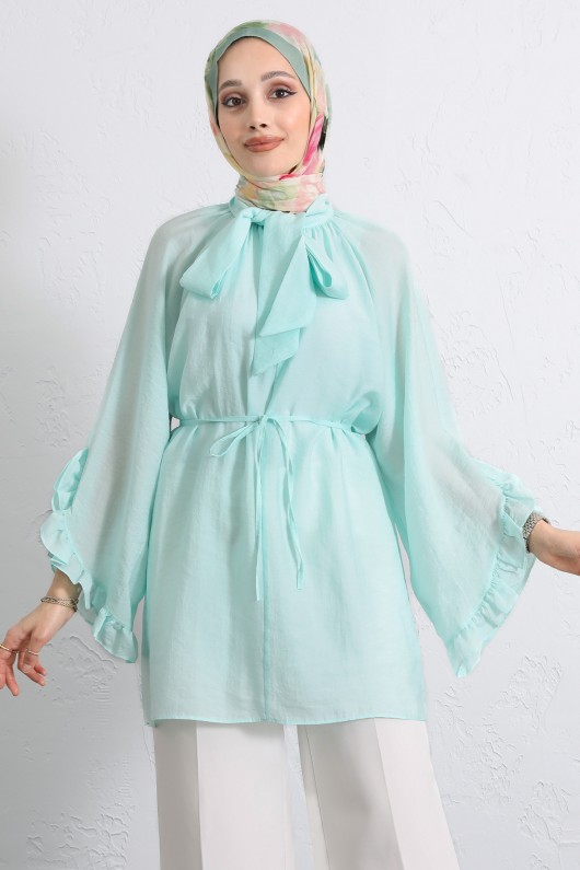 Yaka Bağlamalı Tunik Y0059 - MİNT YEŞİLİ