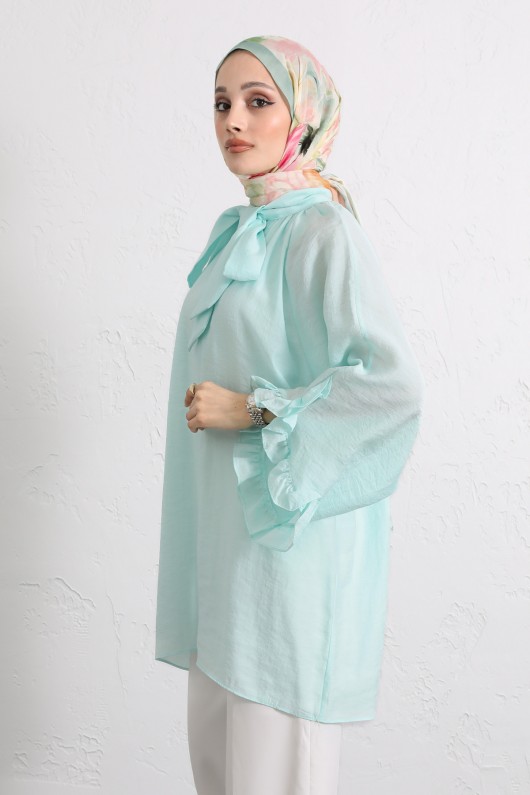 Yaka Bağlamalı Tunik Y0059 - MİNT YEŞİLİ