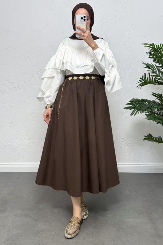 Cepli Poplin Etek 0060 - KAHVERENGİ