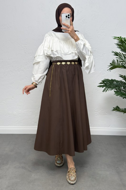 Cepli Poplin Etek 0060 - KAHVERENGİ