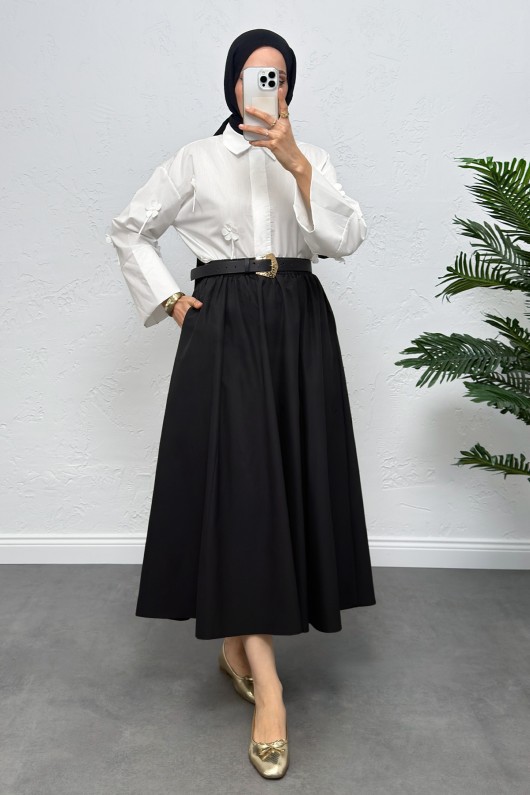 Cepli Poplin Etek 0060 - SİYAH