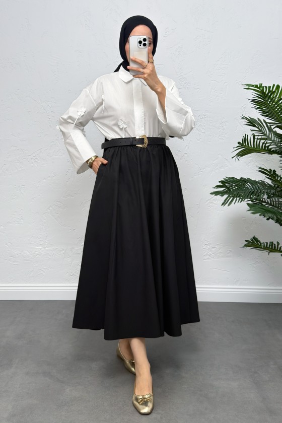 Cepli Poplin Etek 0060 - SİYAH