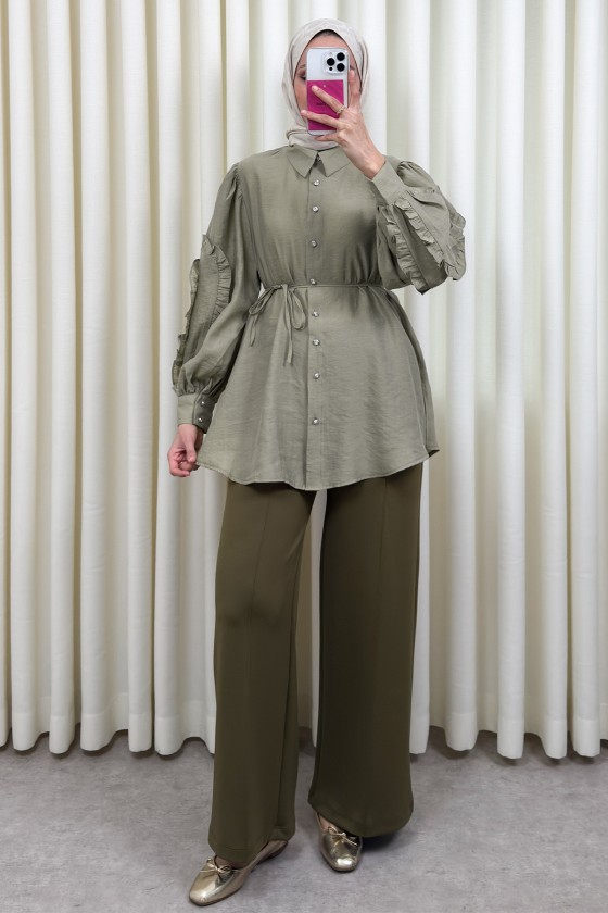 Fırfır Kol Detaylı Gömlek 0061 - HAKİ