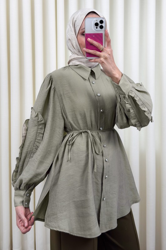 Fırfır Kol Detaylı Gömlek 0061 - HAKİ