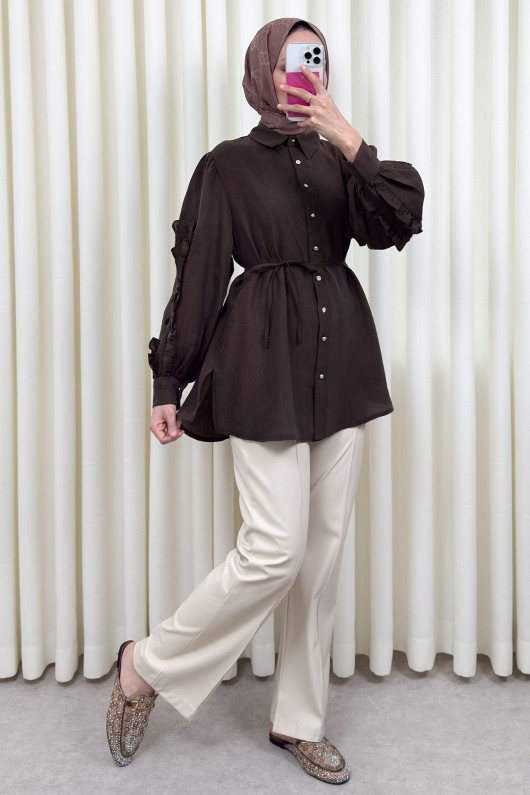 Fırfır Kol Detaylı Gömlek 0061 - KAHVERENGİ