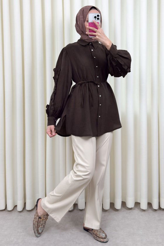 Fırfır Kol Detaylı Gömlek 0061 - KAHVERENGİ