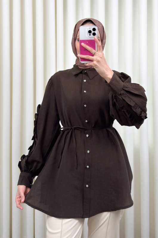 Fırfır Kol Detaylı Gömlek 0061 - KAHVERENGİ