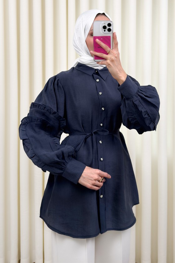 Fırfır Kol Detaylı Gömlek 0061 - LACİVERT