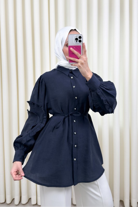 Fırfır Kol Detaylı Gömlek 0061 - LACİVERT