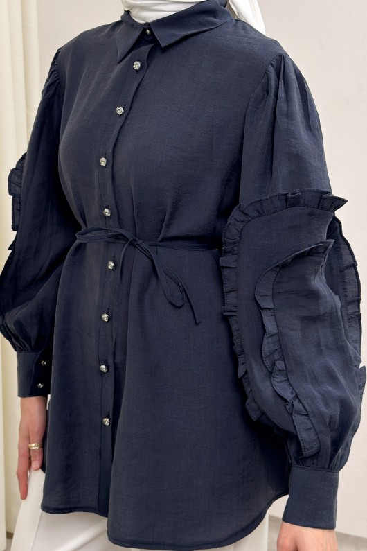 Fırfır Kol Detaylı Gömlek 0061 - LACİVERT