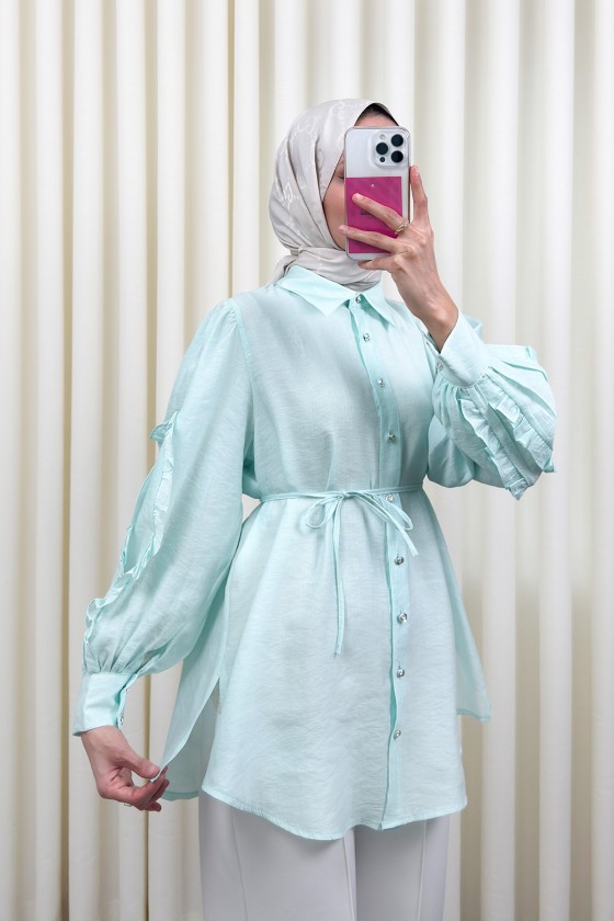 Fırfır Kol Detaylı Gömlek 0061 - MİNT YEŞİLİ