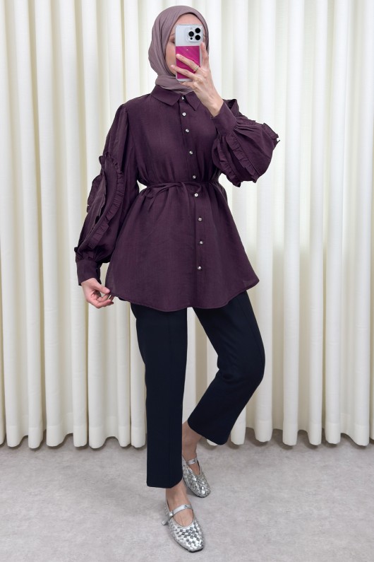 Fırfır Kol Detaylı Gömlek 0061 - MÜRDÜM