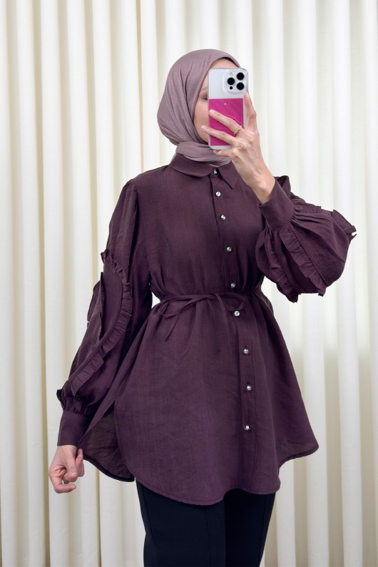 Fırfır Kol Detaylı Gömlek 0061 - MÜRDÜM