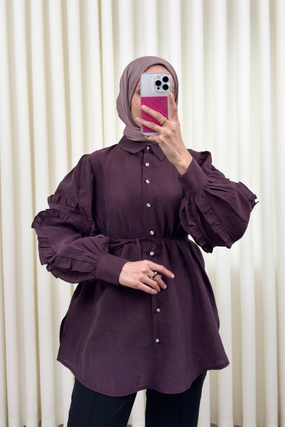 Fırfır Kol Detaylı Gömlek 0061 - MÜRDÜM