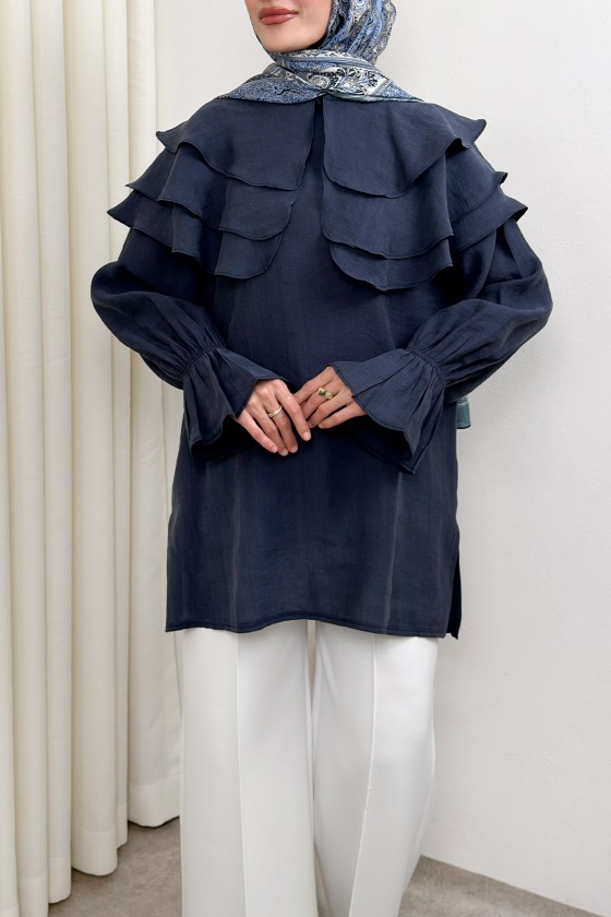 Katlı Yaka Tunik 0062 - LACİVERT