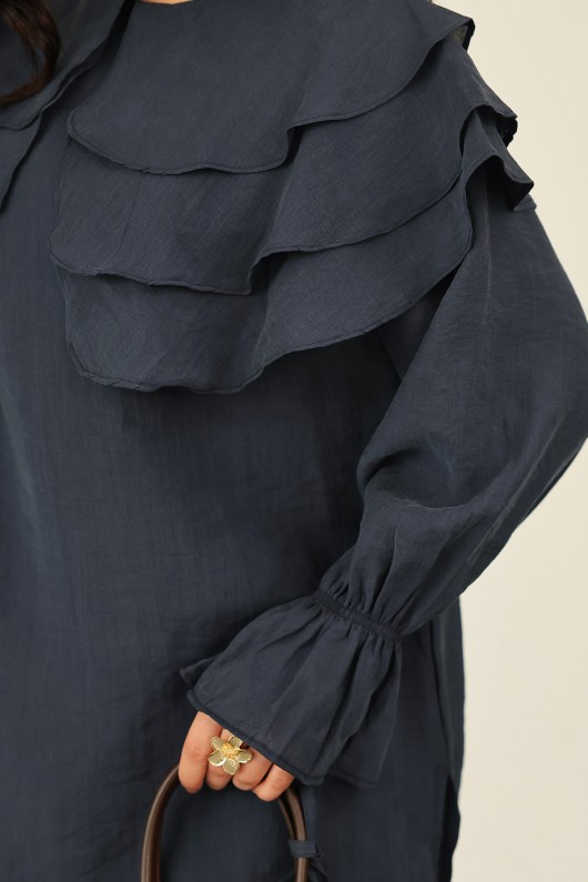 Katlı Yaka Tunik 0062 - LACİVERT