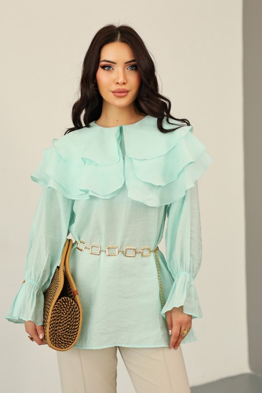 Katlı Yaka Tunik 0062 - MİNT YEŞİLİ