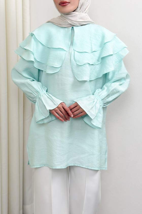 Katlı Yaka Tunik 0062 - MİNT YEŞİLİ