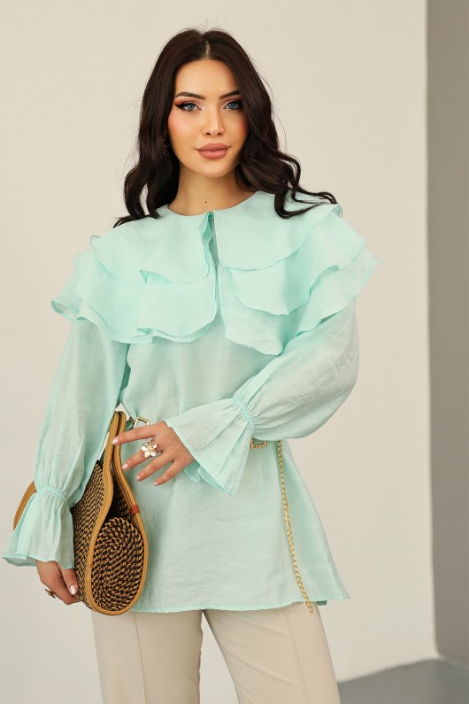Katlı Yaka Tunik 0062 - MİNT YEŞİLİ