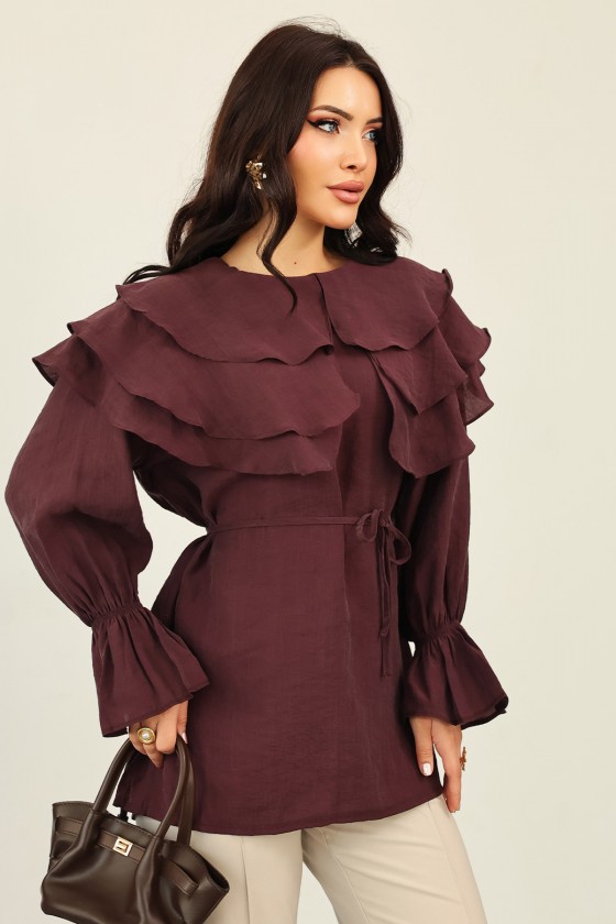 Katlı Yaka Tunik 0062 - MÜRDÜM Katlı Yaka Tunik 0062 - MÜRDÜM