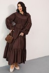 Katlı Fırfırlı Elbise 0063 - KAHVERENGİ