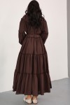 Katlı Fırfırlı Elbise 0063 - KAHVERENGİ