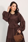 Katlı Fırfırlı Elbise 0063 - KAHVERENGİ