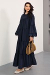 Katlı Fırfırlı Elbise 0063 - LACİVERT