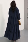 Katlı Fırfırlı Elbise 0063 - LACİVERT