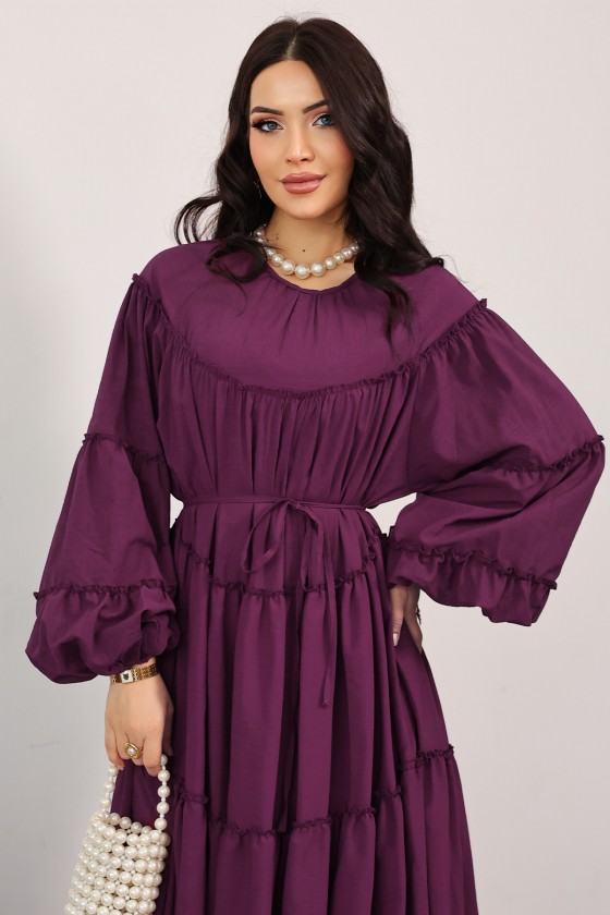 Katlı Fırfırlı Elbise 0063 - MÜRDÜM Katlı Fırfırlı Elbise 0063 - MÜRDÜM