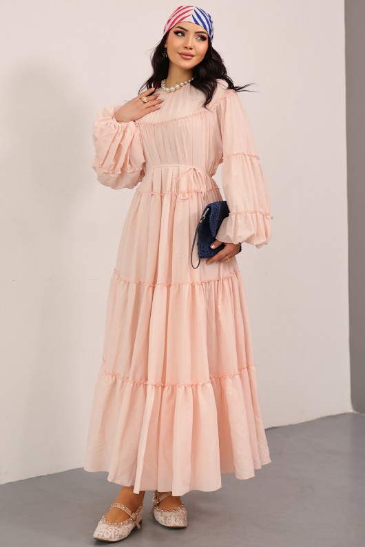 Katlı Fırfırlı Elbise 0063 - PUDRA