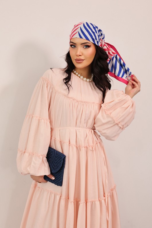 Katlı Fırfırlı Elbise 0063 - PUDRA