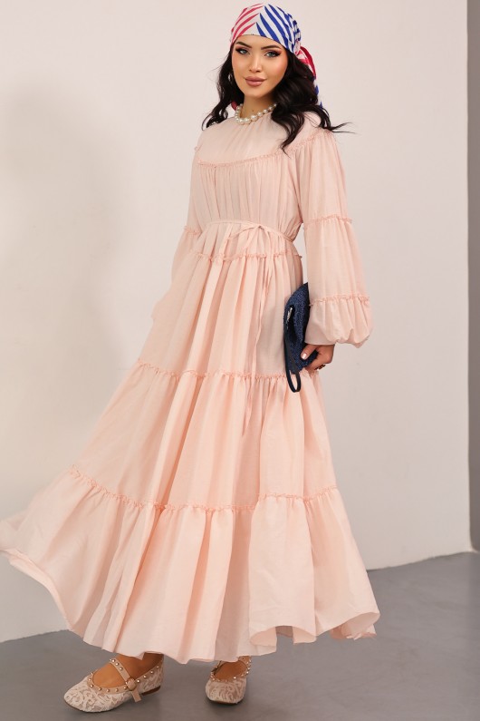 Katlı Fırfırlı Elbise 0063 - PUDRA