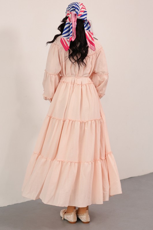 Katlı Fırfırlı Elbise 0063 - PUDRA