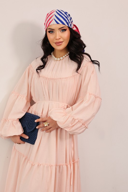 Katlı Fırfırlı Elbise 0063 - PUDRA