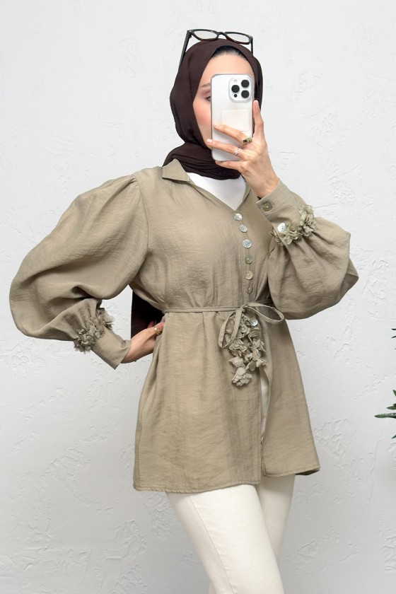 Çiçek Aksesuarlı Gömlek 0064 - HAKİ