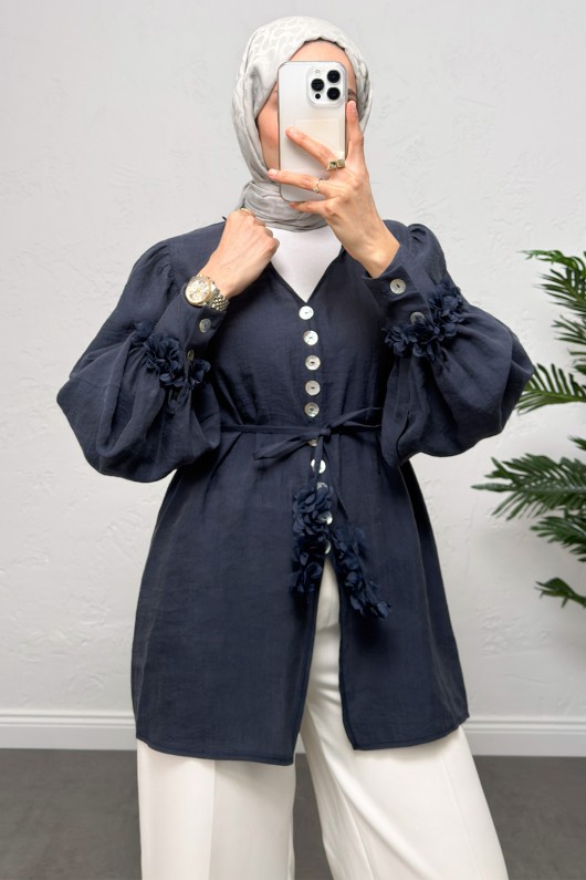 Çiçek Aksesuarlı Gömlek 0064 - LACİVERT Çiçek Aksesuarlı Gömlek 0064 - LACİVERT