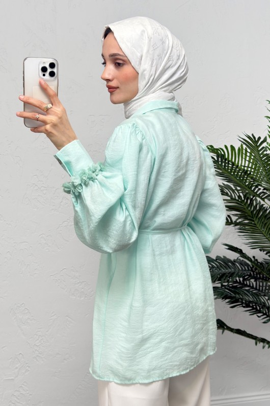 Çiçek Aksesuarlı Gömlek 0064 - MİNT YEŞİLİ