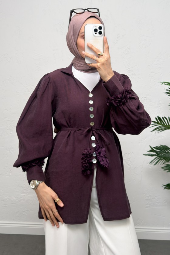 Çiçek Aksesuarlı Gömlek 0064 - MÜRDÜM