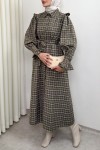 Kuşaklı Ekose Elbise 0066 - HAKİ