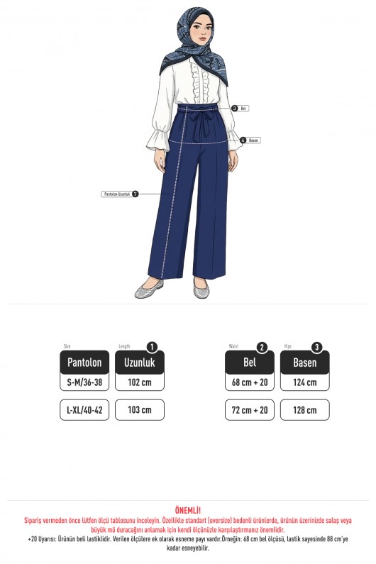 Kuşaklı Bol Paça Pantolon 0068 - SİYAH