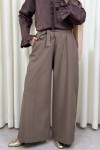 Kuşaklı Bol Paça Pantolon 0068 - AÇIK KAHVE