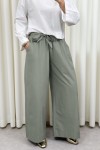 Kuşaklı Bol Paça Pantolon 0068 - HAKİ