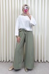 Kuşaklı Bol Paça Pantolon 0068 - HAKİ